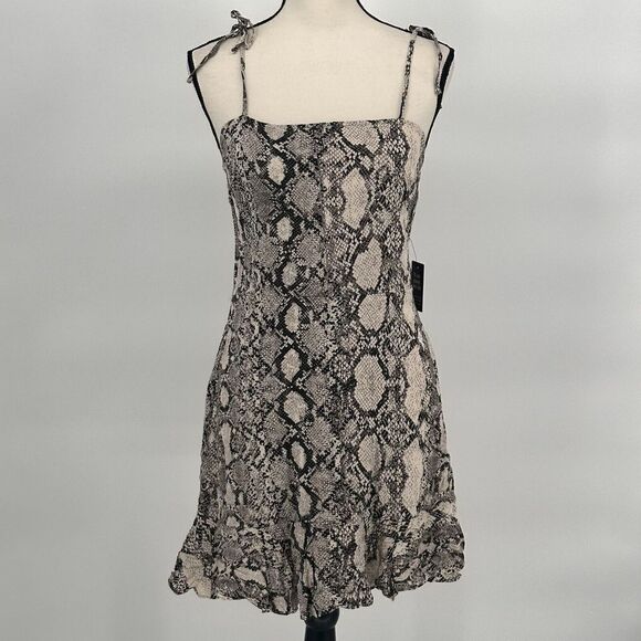 Express Snake Print Ruffles Tank Dress Rayon Size Small ‎ New Flare Short Dress - Picture 4 of 13